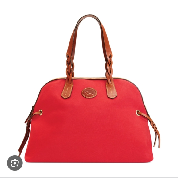 NWT! Dooney and Bourke Red Large Domed Nylon Satchel - Picture 1 of 7